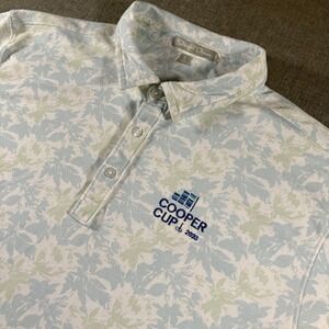 Straight Down Golf Polo Shirt Mens Large Blue Green Floral Pima Blend Stretch